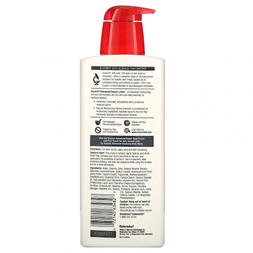 Eucerin, улучшенный восстанавливающий лосьон, без запаха, 500 мл (16,9 жидких унций) #1