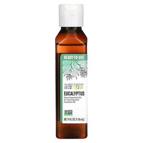 Aura Cacia, Чистое эфирное масло во фракционированном кокосовом масле, эвкалипт, 4 жидких унции (118 мл) #1