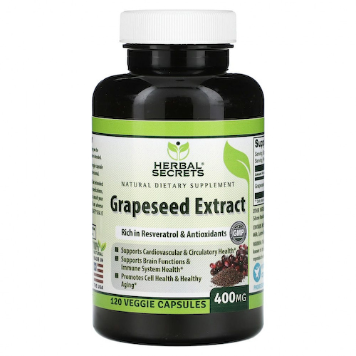 Herbal Secrets, Экстракт виноградных косточек, 400 мг, 120 растительных капсул #1