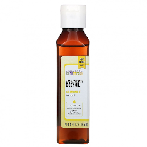 Aura Cacia, Ароматерапевтическое масло для тела, успокаивающая ромашка, 4 жидких унции (118 мл) #1