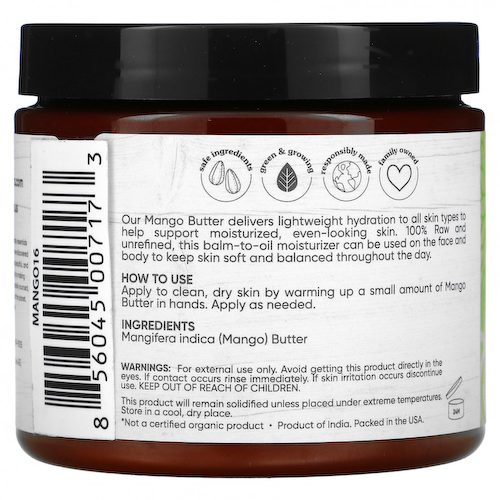 Sky Organics, Organic Unrefined Raw, Mango Butter, 16 fl oz (454 g) #1