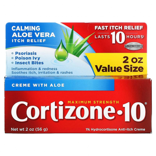 Cortizone 10, 1% крем против зуда с гидрокортизоном и алоэ, максимальная сила действия, 56 г (2 унции) #1