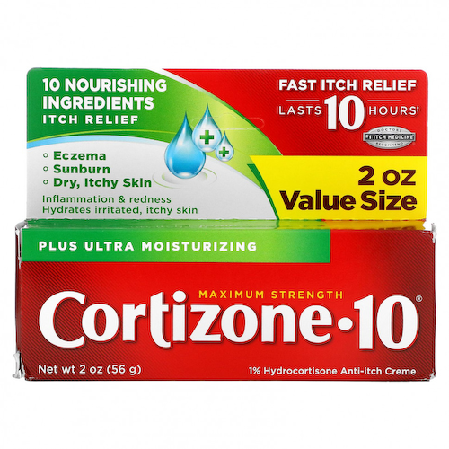 Cortizone 10, Крем против зуда с 1% гидрокортизоном, ультраувлажнение, максимальная сила действия, 56 г (2 унции) #1