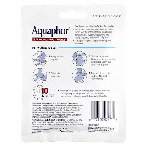 Aquaphor, Восстанавливающие маски для ног, 1 пара, 20 мл (0,7 жидк. Унции) #1