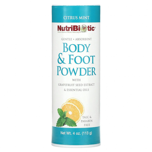 NutriBiotic, Пудра для тела и ног с экстрактом косточек грейпфрута и эфирными маслами, цитрусовая и мята, 113 г (4 унции) #1