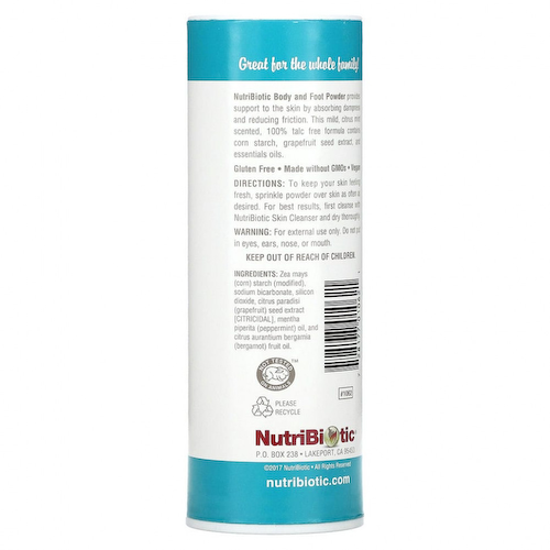 NutriBiotic, Пудра для тела и ног с экстрактом косточек грейпфрута и эфирными маслами, цитрусовая и мята, 113 г (4 унции) #1