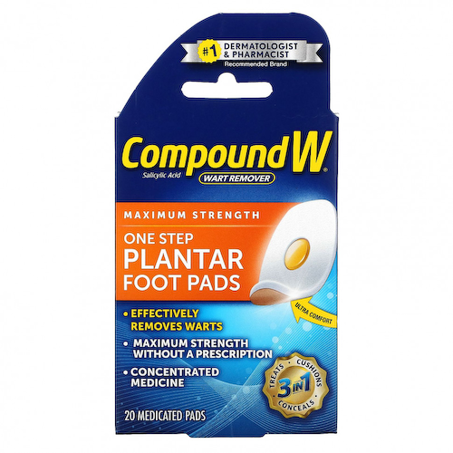Compound W, Средство для удаления бородавок, One Step Plantar Foot Pads, максимальная сила действия, 20 лечебных подушечек #1