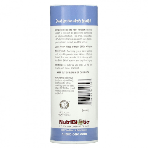 NutriBiotic, Пудра для тела и ног с экстрактом косточек грейпфрута и маслом чайного дерева, без запаха, 113 г (4 унции) #1