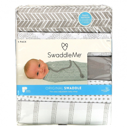 Summer Infant, SwaddleMe, оригинальная пеленка, маленькая/средняя, 0–3 месяцев, серая, 5 шт. в упаковке #1