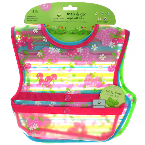 Green Sprouts, Нагрудники Snap & Go Wipe Off, 9-18 месяцев, 3 шт. В упаковке #1