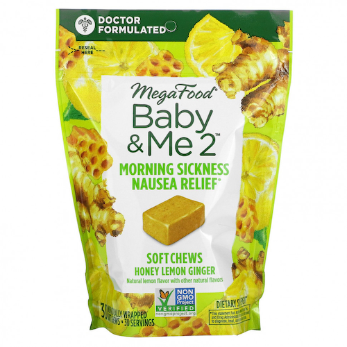 MegaFood, Baby & Me, утренняя тошнота, мед, лимон и имбирь, 30 жевательных таблеток #1