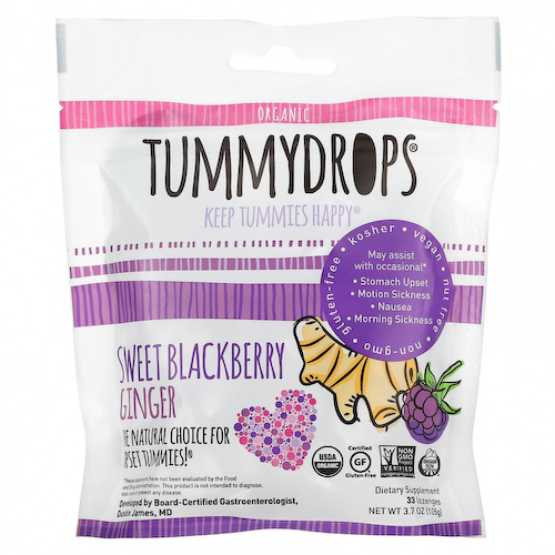 Tummydrops, Organic, сладкая ежевика и имбирь, 33 пастилки, 105 г (3,7 унции) #1