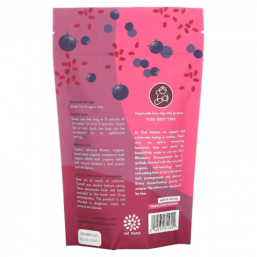 Oat Mama, Lactation Tea, голубика и гранат, без кофеина, 14 чайных пакетиков, 32 г #1