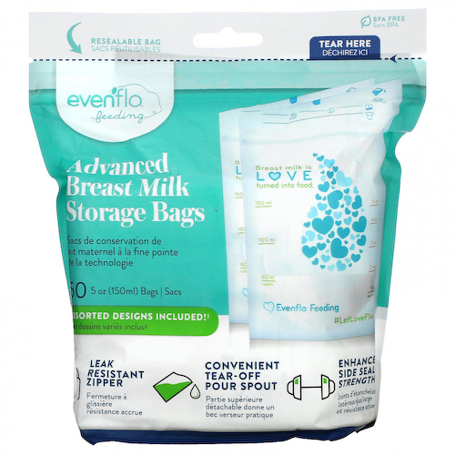Evenflo Feeding, Улучшенные пакеты для хранения грудного молока, 50 пакетиков, по 150 мл (5 унций) #1
