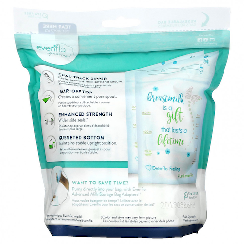 Evenflo Feeding, Улучшенные пакеты для хранения грудного молока, 50 пакетиков, по 150 мл (5 унций) #1