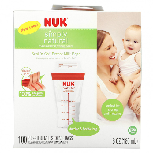 NUK, Seal 'n Go, пакетики для грудного молока, 100 стерильных пакетиков для хранения, 180 мл ( 6 унций) #1