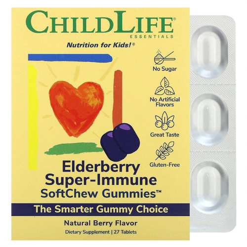 ChildLife, Elderberry Super-Immune SoftMelts, натуральный ягодный вкус, 27 таблеток #1