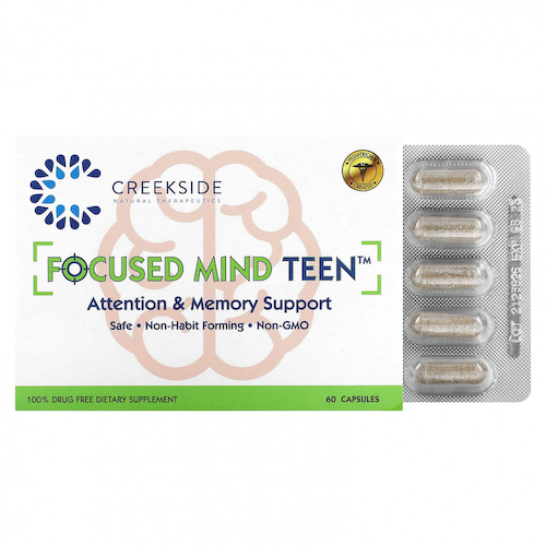 Creekside Natural Therapeutics, Focused Mind Teen, поддержка внимания и памяти, 60 капсул #1