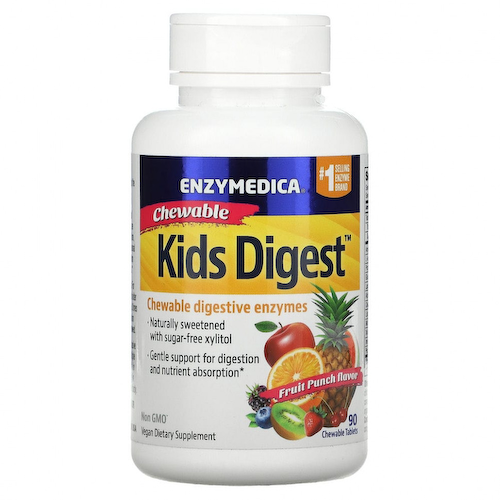 Enzymedica, Kids Digest, жевательные пищеварительные ферменты, фруктовый пунш, 90 жевательных таблеток #1