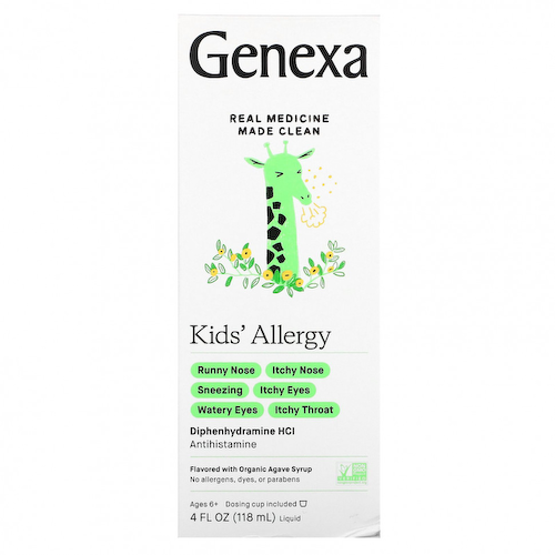 Genexa, Kid's Allergy, средство с антигистаминным действием, для детей от 6 лет, с сиропом органической агавы, 118 мл (4 жидк. унции) #1