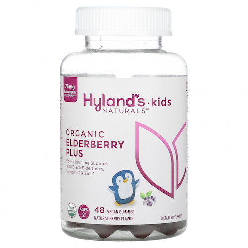 Hyland's, Kids Naturals, органическая бузина плюс, натуральные ягоды, для детей от 2 лет, 48 веганских жевательных таблеток #1