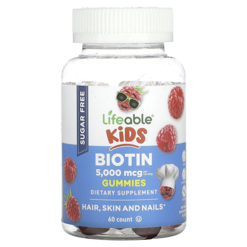 Lifeable, Kids Biotin Gummies, малина, 2500 мкг, 60 шт. #1