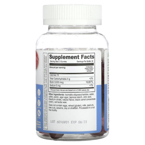 Lifeable, Kids Biotin Gummies, малина, 2500 мкг, 60 шт. #1