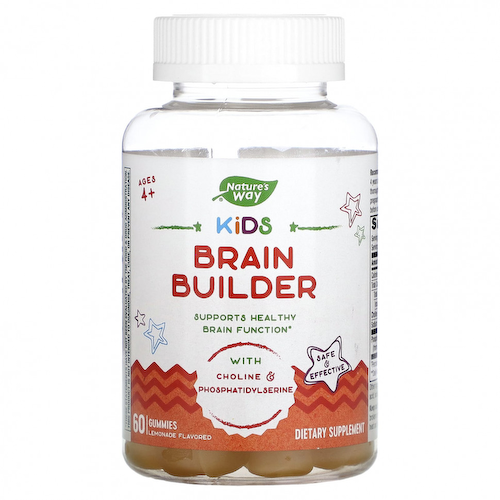 Nature's Way, Kids Brain Builder, для детей от 4 лет, лимонад, 60 жевательных таблеток #1