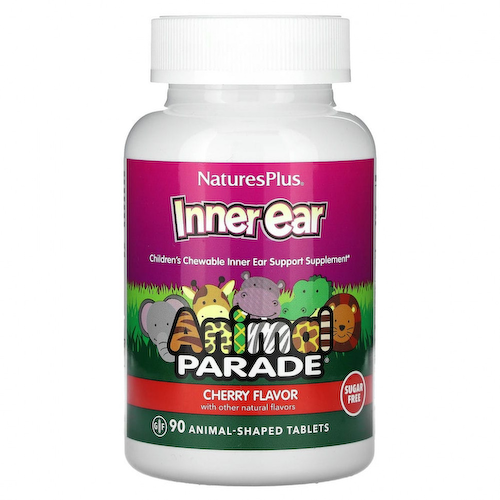 NaturesPlus, Source of Life, Animal Parade, детские жевательные таблетки для поддержания здоровья внутреннего уха, со вкусом натуральной вишни, 90 таблеток в форме животных #1