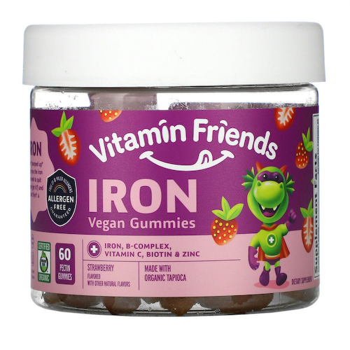 Vitamin Friends, веганские жевательные таблетки с железом, со вкусом клубники, 60 жевательных таблеток с пектином #1