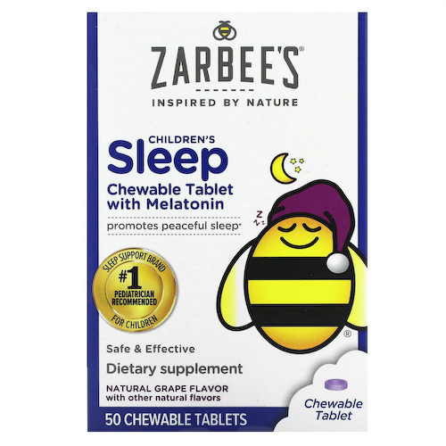 Zarbee's, Детские таблетки для улучшения сна с мелатонином, натуральный виноградный вкус, для детей от 3 лет, 50 жевательных таблеток #1