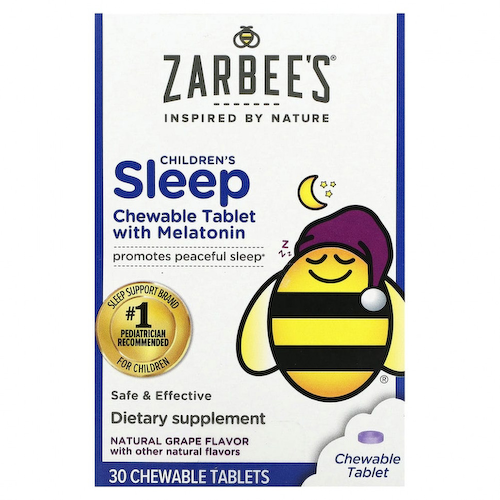 Zarbee's, Детское средство для сна с мелатонином, натуральный ароматизатор со вкусом винограда, для детей от 3 лет, 30 жевательных таблеток #1