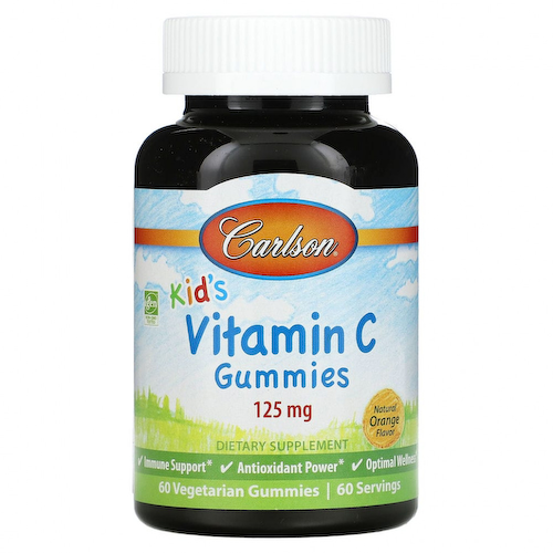 Carlson Labs, Kid's, жевательные конфеты с витамином С, с натуральным апельсиновым вкусом, 125 мг, 60 вегетарианских жевательных конфет #1