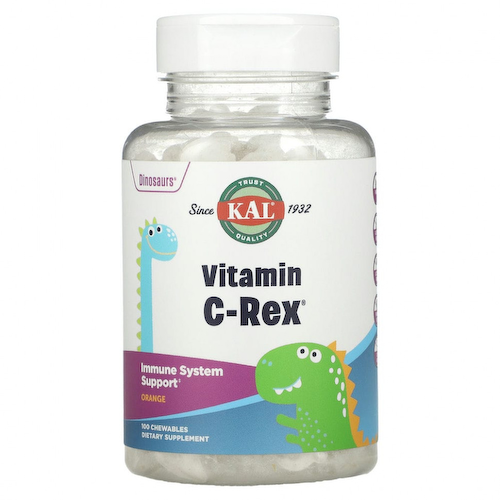 KAL, Dinosaurs,Vitamin C-Rex, витамин С, со вкусом апельсина, 100 жевательных таблеток #1