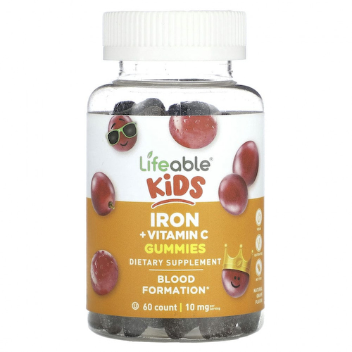 Lifeable, Kids Iron + Vitamin C, виноград, 5 мг, 60 жевательных таблеток #1
