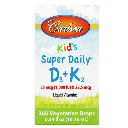 Carlson Labs, Super Daily D3+K2 для детей, 25 мкг (1000 МЕ) и 22,5 мкг, 10,16 мл (0,34 жидк. унции) #1