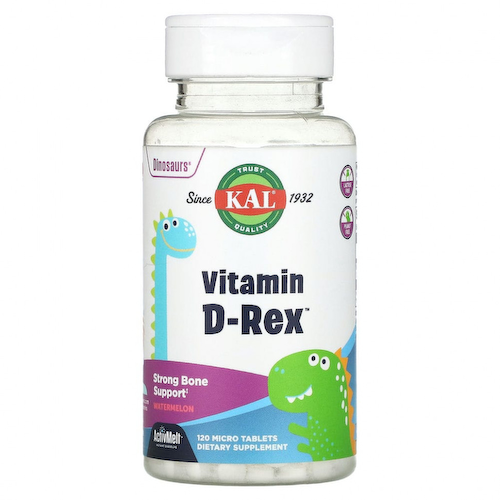 KAL, Dinosaurs, Vitamin D-Rex, со вкусом арбуза, 600 МЕ, 120 микротаблеток #1