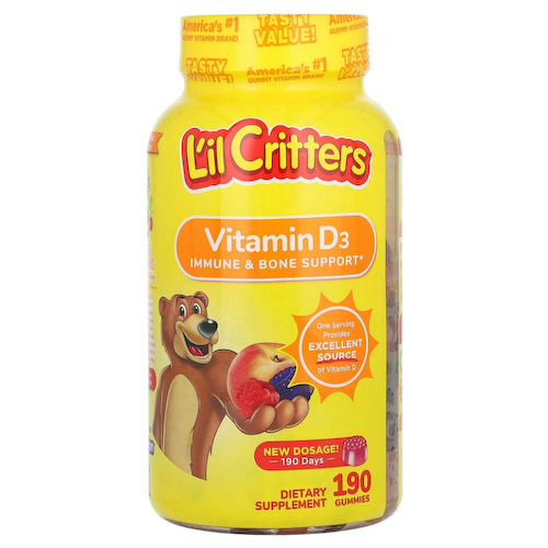 L'il Critters, витамин D3 для поддержки костей, со вкусом натуральных фруктов, 190 жевательных мармеладок #1
