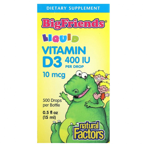Natural Factors, Big Friends, жидкий витамин D3, 10 мкг 400 МЕ, 15 мл (0,5 жидк. унции) #1
