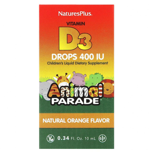 NaturesPlus, Source of Life, Animal Parade, витамин D3 в каплях, с натуральным апельсиновым вкусом, 400 МЕ, 10 мл (0,34 жидк. унции) #1