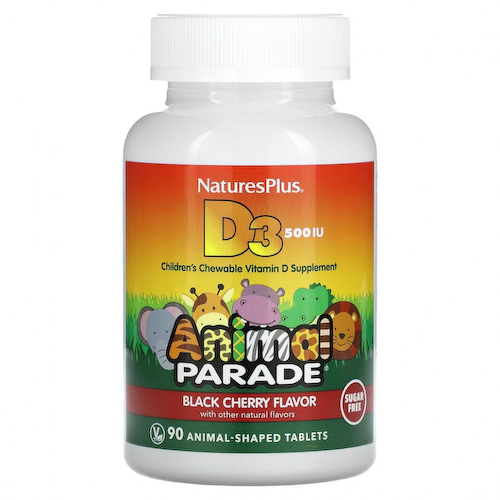 NaturesPlus, Source of Life, Animal Parade, витамин D3, без сахара, с натуральным вкусом черешни, 12,5 мкг (500 МЕ), 90 таблеток в форме животных #1