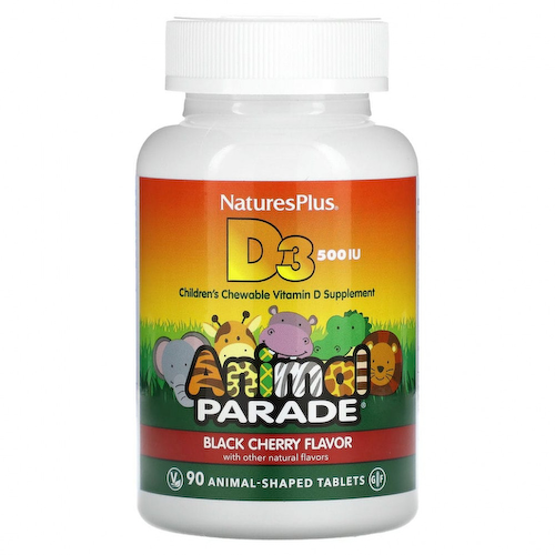 NaturesPlus, Source of Life, Animal Parade, витамин D3, со вкусом натуральной черешни, 500 МЕ, 90 таблеток в форме животных #1