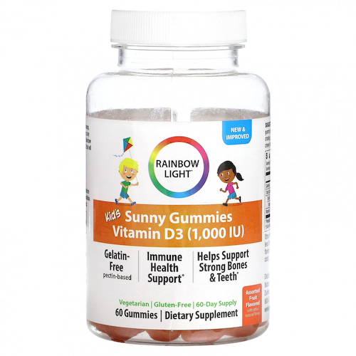 Rainbow Light, Kid's Sunny, жевательные мармеладки, витамин D3, фруктовое ассорти, 1000 МЕ, 60 жевательных таблеток #1