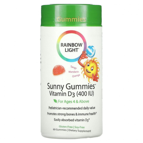 Rainbow Light, Sunny Gummies, витамин D3, терпкий мандарин и апельсин, для детей возрастом от 4 лет, 400 МЕ, 60 жевательных конфет #1