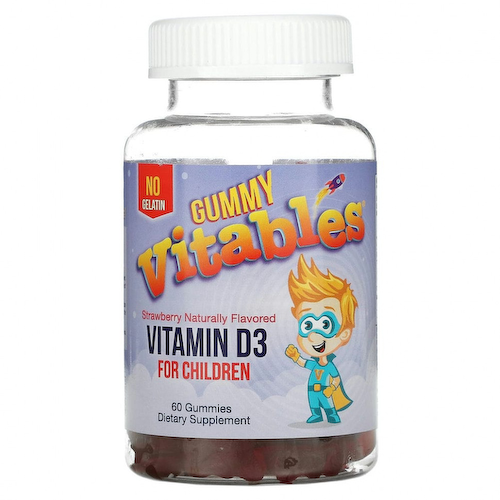 Vitables, жевательный витамин D3 для детей, без желатина, со вкусом клубники, 60 вегетарианских жевательных мармеладок #1