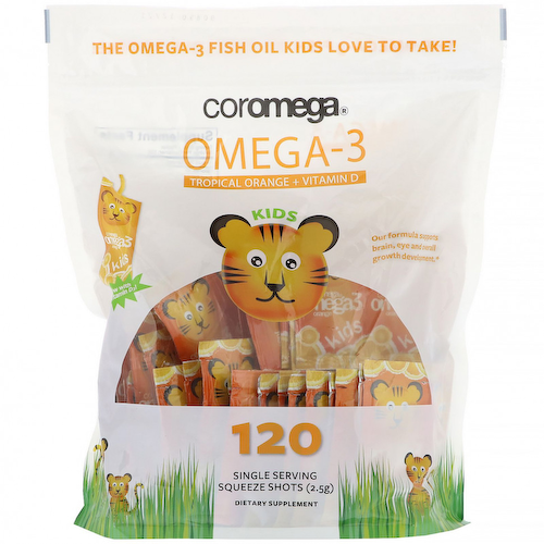 Coromega, омега-3 кислоты для детей, с тропическим апельсином и витамином D, 120 одноразовых порционных пакетиков #1