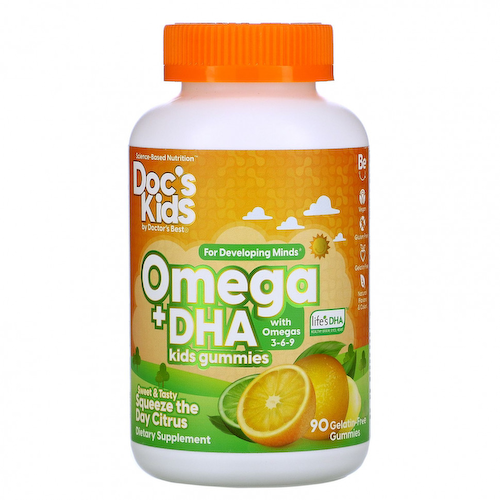 Doctor's Best, Doc's Kids, детские жевательные таблетки с омега и ДГК, цитрусовый вкус, 90 жевательных таблеток без желатина #1