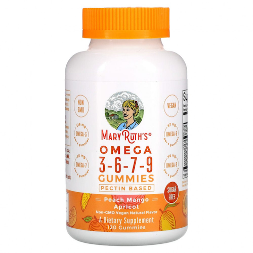 MaryRuth Organics, Жевательные мармеладки с омега 3-6-7-9, персик, манго, абрикос, без сахара, 120 жевательных таблеток #1