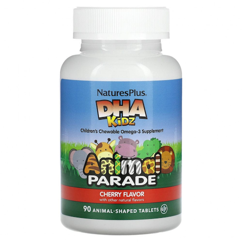 NaturesPlus, Source of Life, Animal Parade, ДГК для детей, детские жевательные таблетки, натуральный вишневый вкус, 90 таблеток в форме животных #1