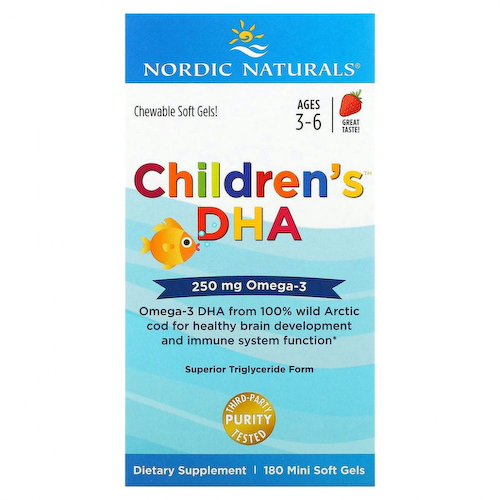 Nordic Naturals, Children's DHA, ДГК для детей, со вкусом клубники, для детей 3–6 лет, 250 мг, 180 мини-капсул #1